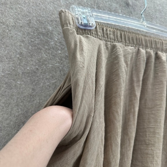 Peach Maxi Skirt XL Flare Taupe Brown Elastic Waist Pockets Lined Crinkle Gauze - Picture 5 of 11